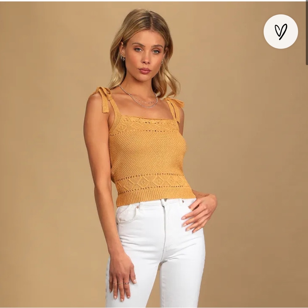 LULUS Camel Pointelle Knit Tie-Strap Tank Top